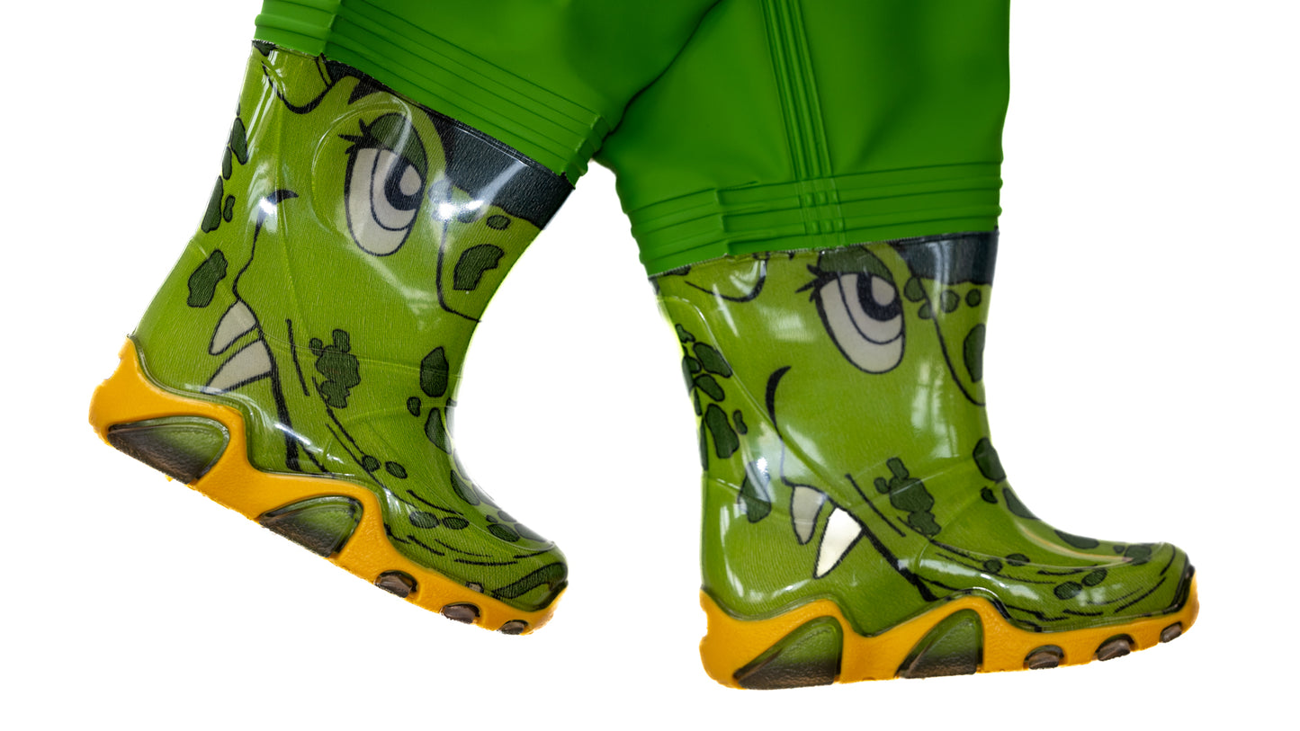 Rægni – Wathose für Kinder mit integrierten Stiefeln – grünes Krokodil