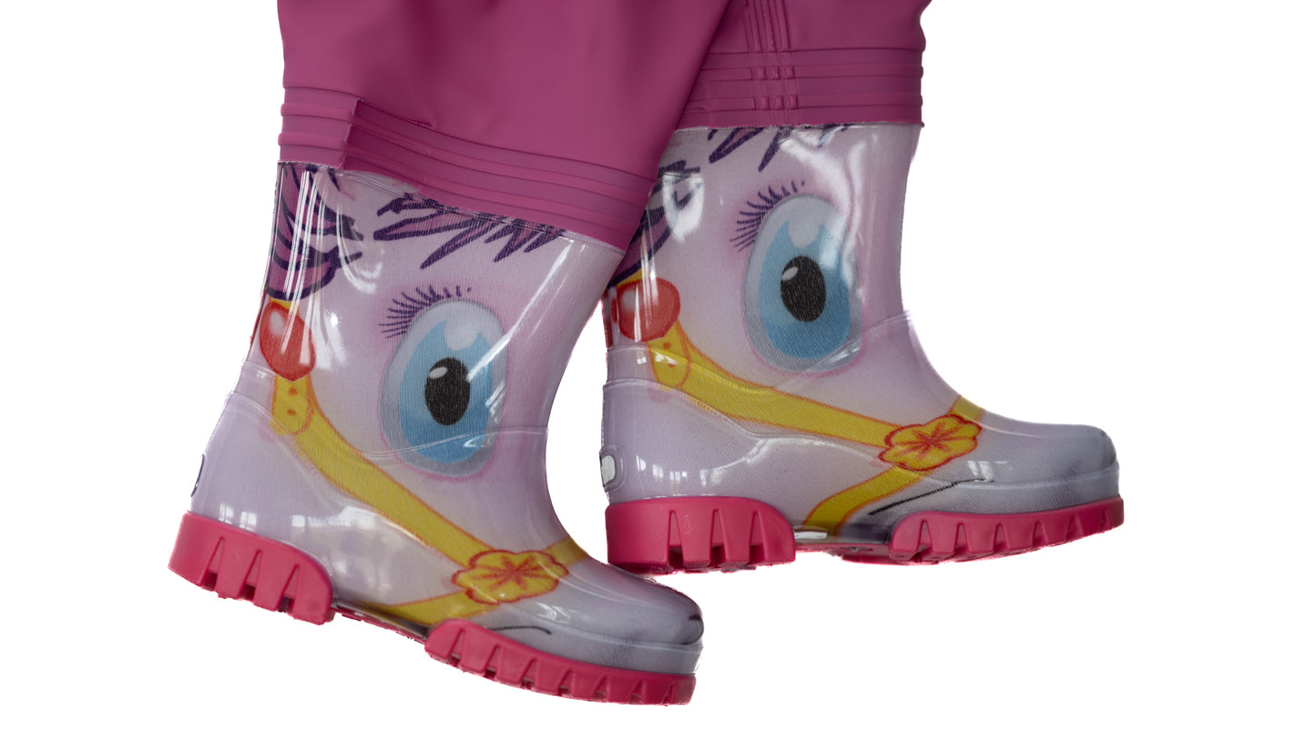 Rægni – Wathose für Kinder mit integrierten Stiefeln – Pink Pony