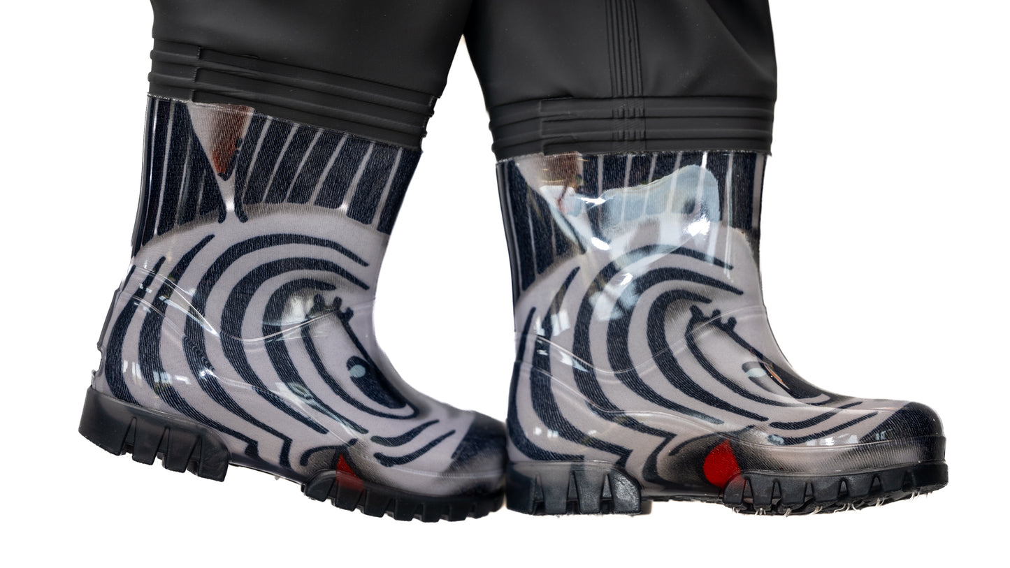 Rægni - Kids Waders with integrated boots - Grey Zebra